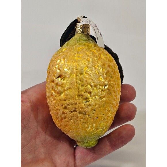 NEW VINTAGE Christborn Marshall Field's Blown Glass Sparkly Lemon Ornament Fruit - Picture 4 of 7